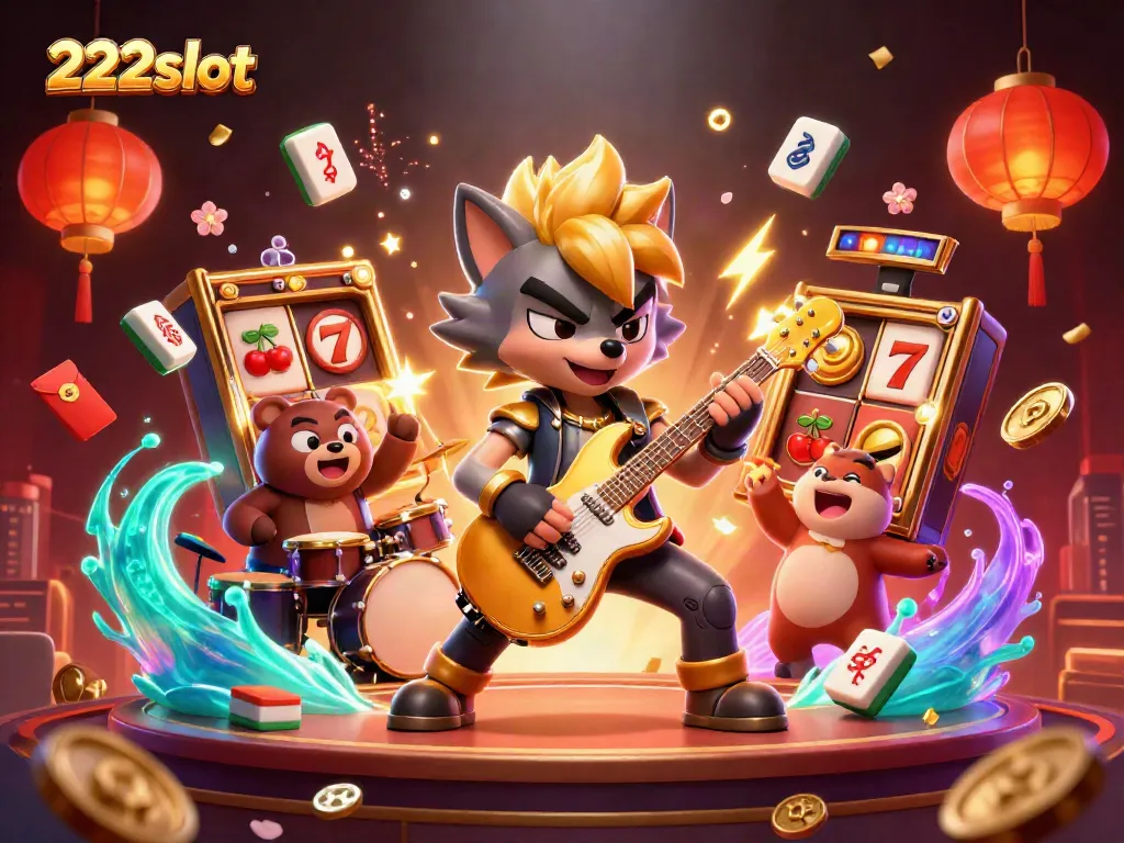 Gambarlah suasana seru 222slot di panggung kasino dengan karakter hewan yang atraktif.