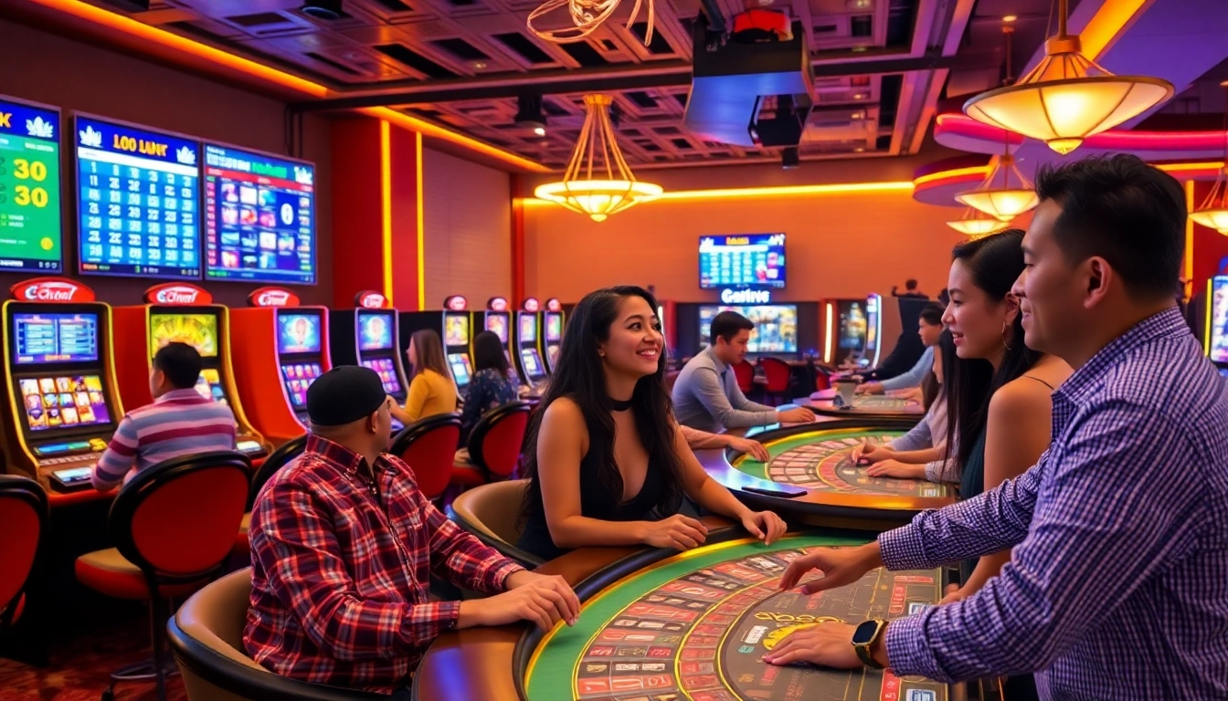 Dynamic online casino scene with diverse players enjoying games at 88clb.