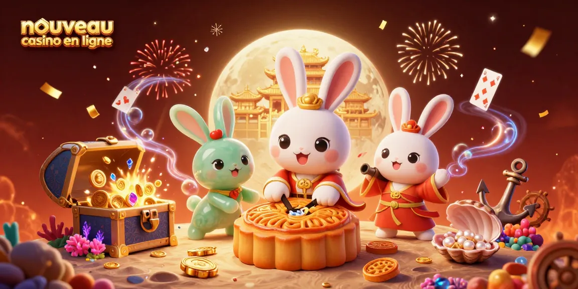Illustration dynamique du nouveau casino en ligne avec des personnages sur la lune et des éléments de jeu captivants.