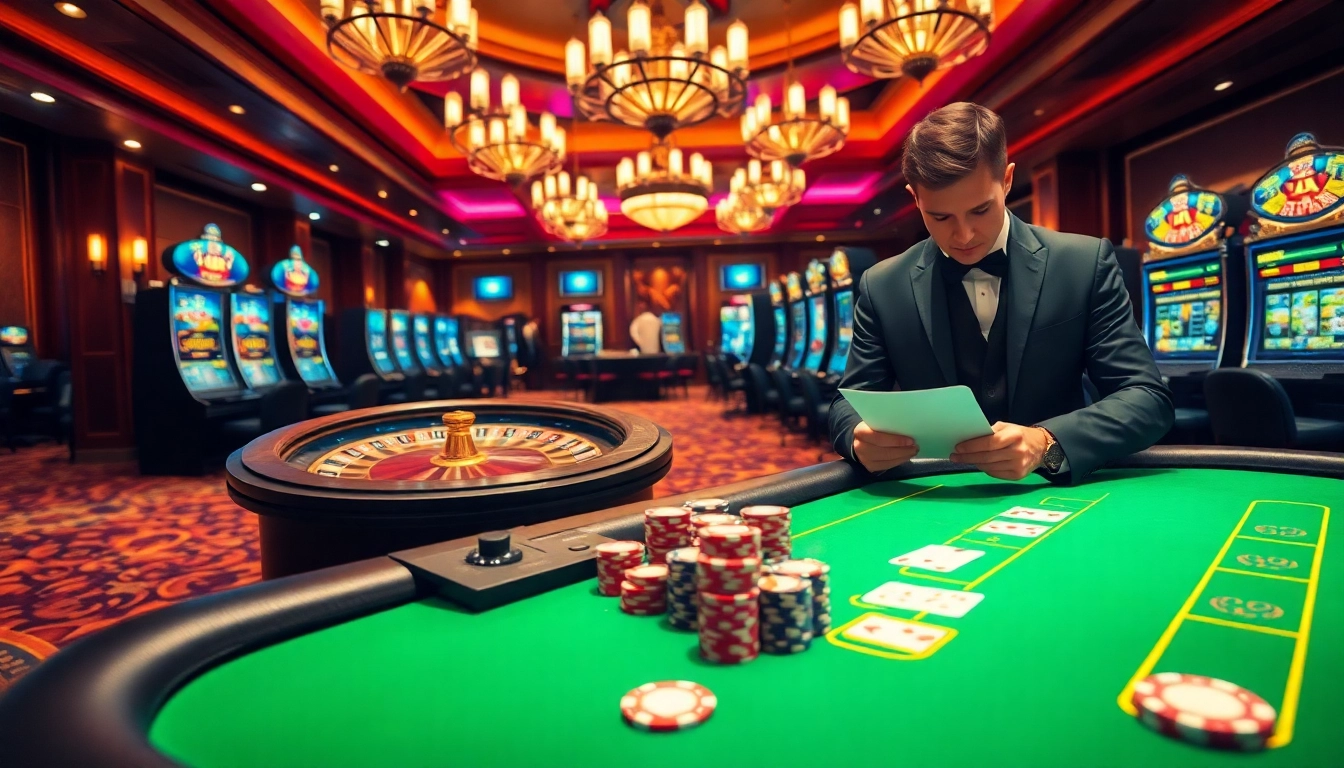 Experience thrilling gameplay at the luxurious casino featuring 88t poker tables and spinning roulette wheels.