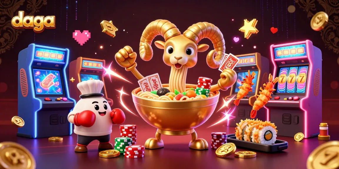 Bet big with daga as the giant ramen bowl delivers thrilling casino vibes with vibrant cartoon characters.
