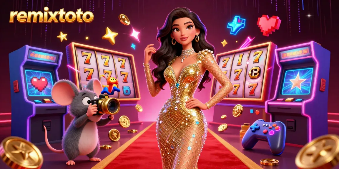 Experience the thrill of remixtoto with an exciting 3D casino scene showcasing slot reels and neon lights.