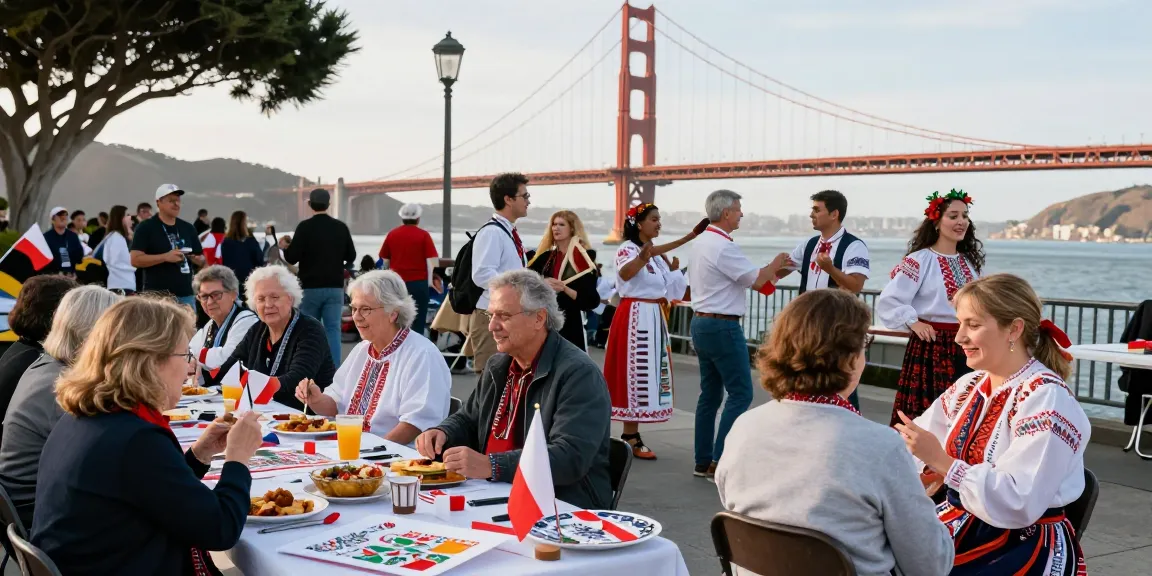 Polish community gathering celebrating heritage in San Francisco at https://www.sfpol.com/ with cultural activities and traditional foods.