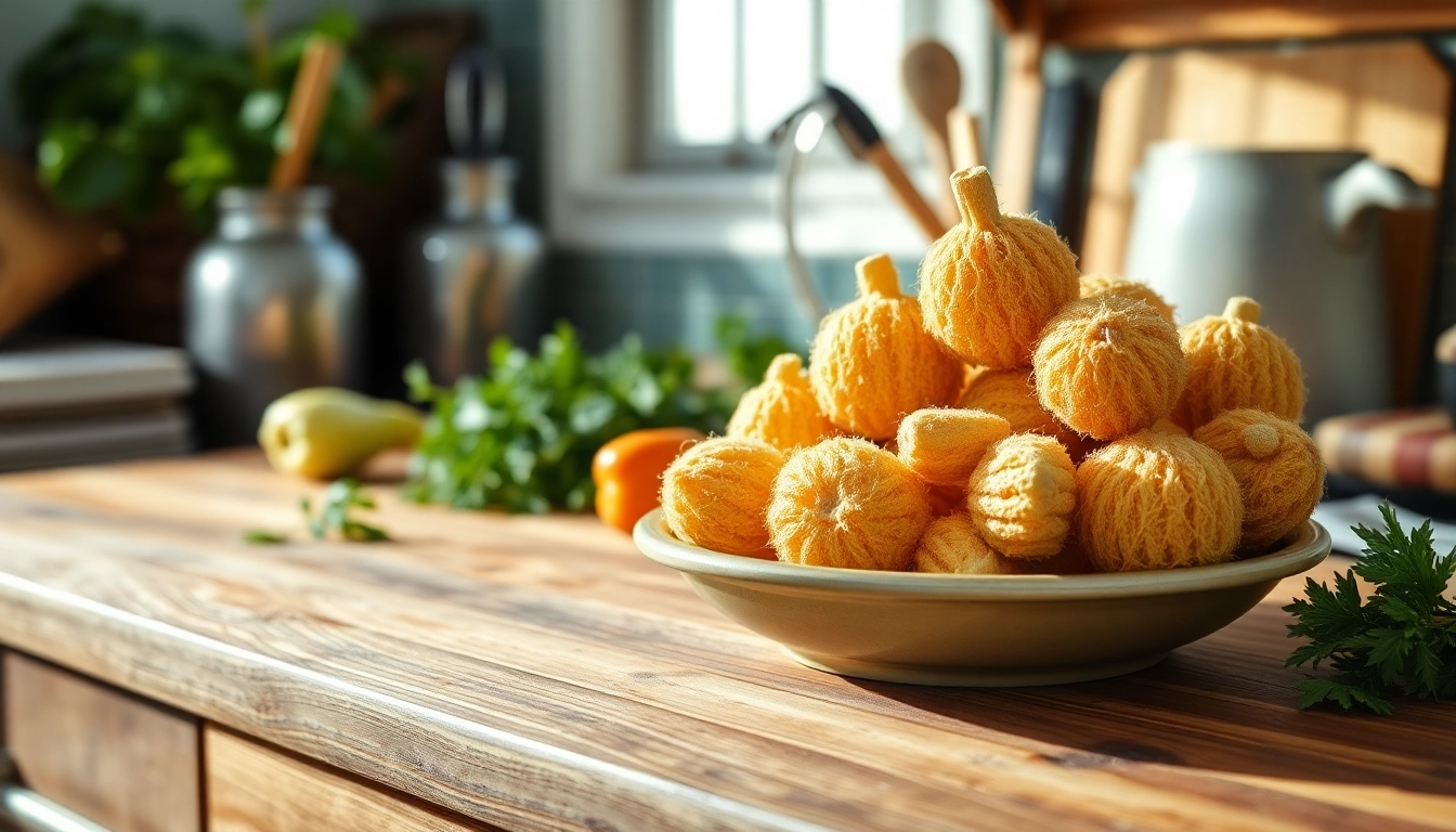Highlighting kitchen loofah benefits through vibrant kitchen loofahs arranged with cooking herbs.
