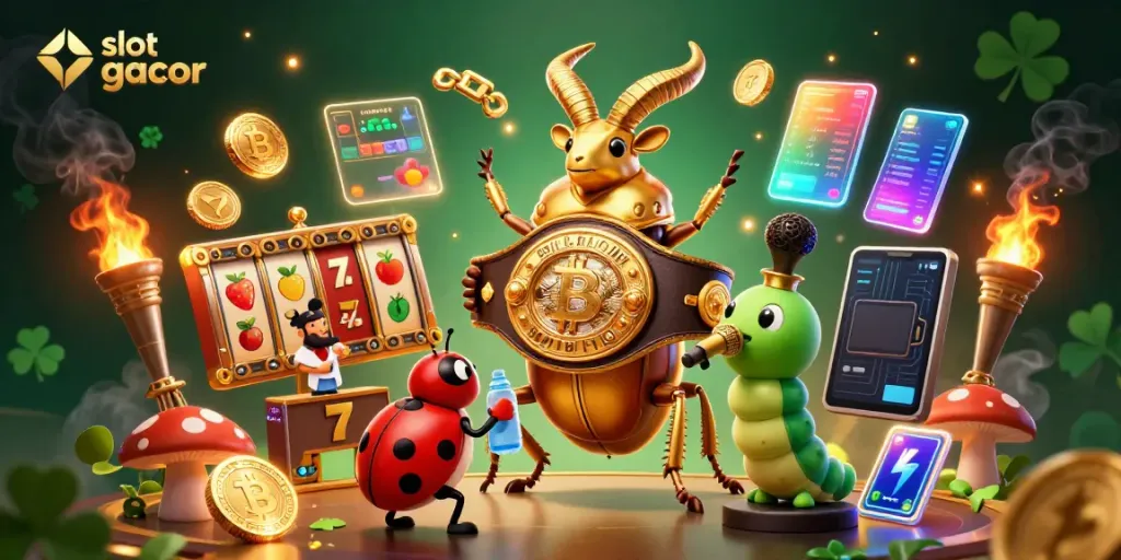 Engage in thrilling spins with slot online gacor amidst golden elements and vibrant characters.