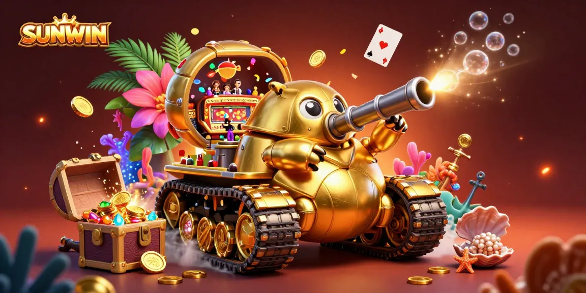 SUNWIN showcases a vibrant 3D casino scene with gold coins, confetti, and gaming elements.