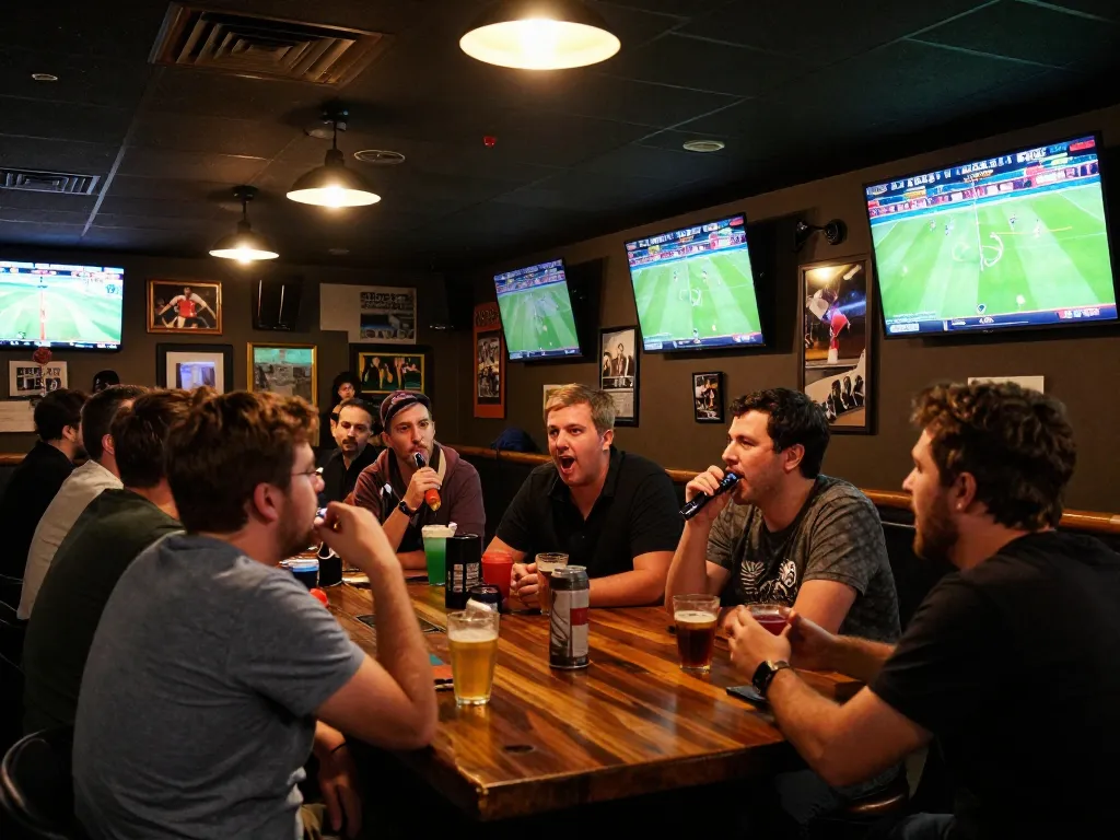 Patrons placing bets on fabet with excitement during a live sports event celebration
