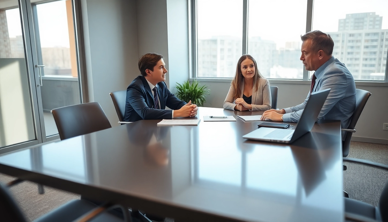 Engaging discussion with a truck accident attorney Clearwater in a modern office.