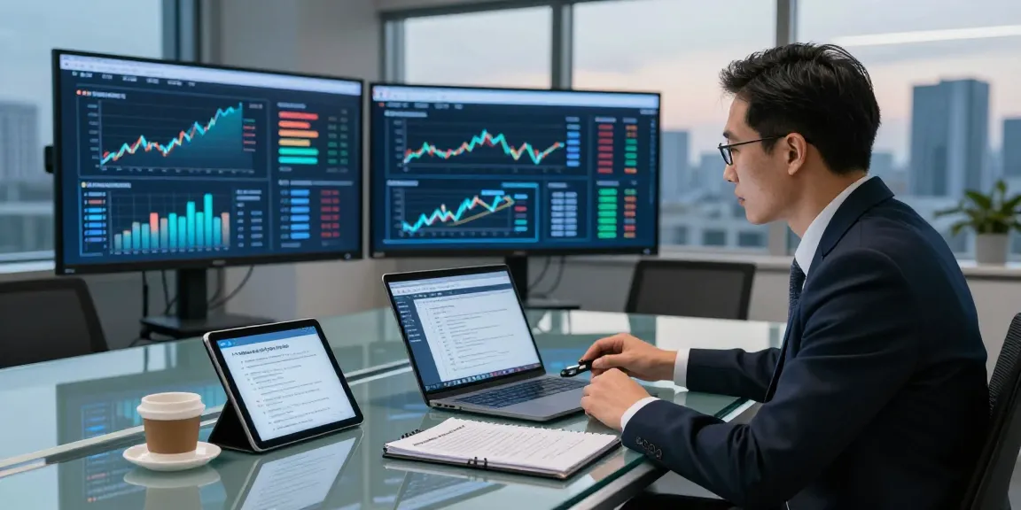 Professional analyzing financial crime intelligence data in a modern office setting