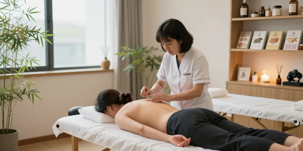 Healing session at 영통한의원 with acupuncture treatment in a calming clinic