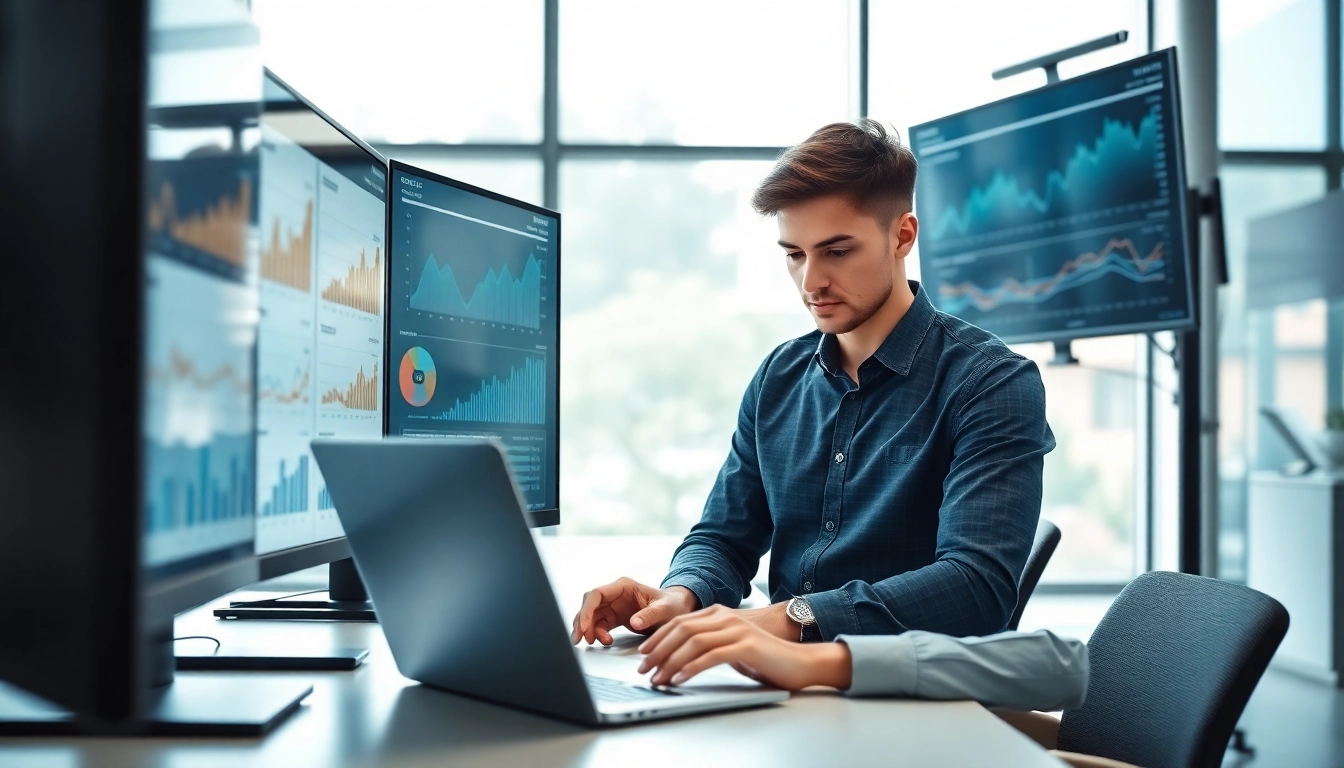 Engaged professional focusing on edmonton seo analytics in a modern office setup.