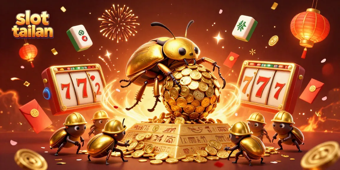 Experience thrilling slot action at slot tailan with a vibrant 3D casino illustration showcasing golden wins.