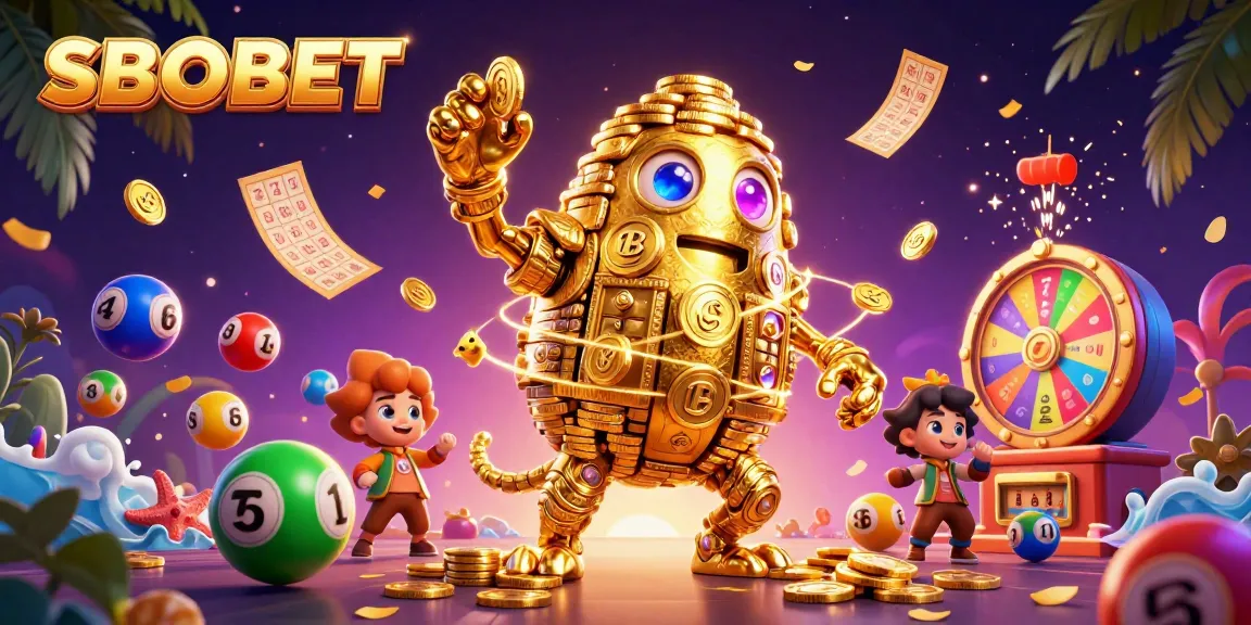 SBOBET players engaging with vibrant lottery elements in an ultra-detailed 3D illustration, celebrating big wins.