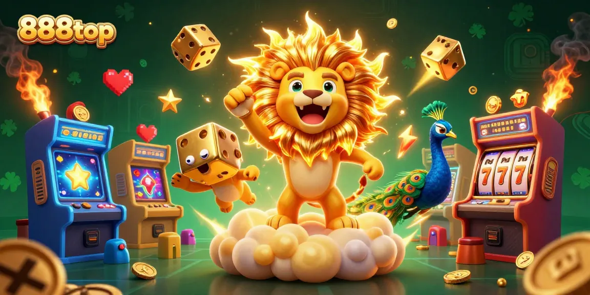 Experience thrilling gameplay at 888top with a festive casino scene featuring vibrant characters and elements.