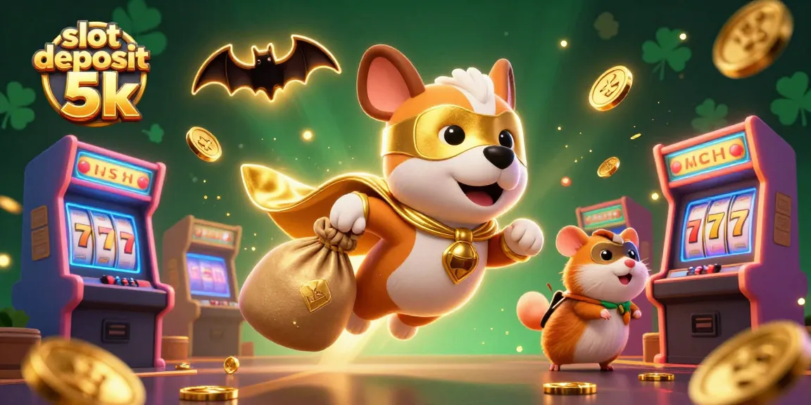 Experience thrilling wins with slot deposit 5k in an exciting 3D casino adventure illustration.