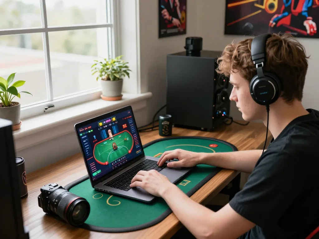 Engaging online gaming scene featuring okwin poker gameplay with a focused player.