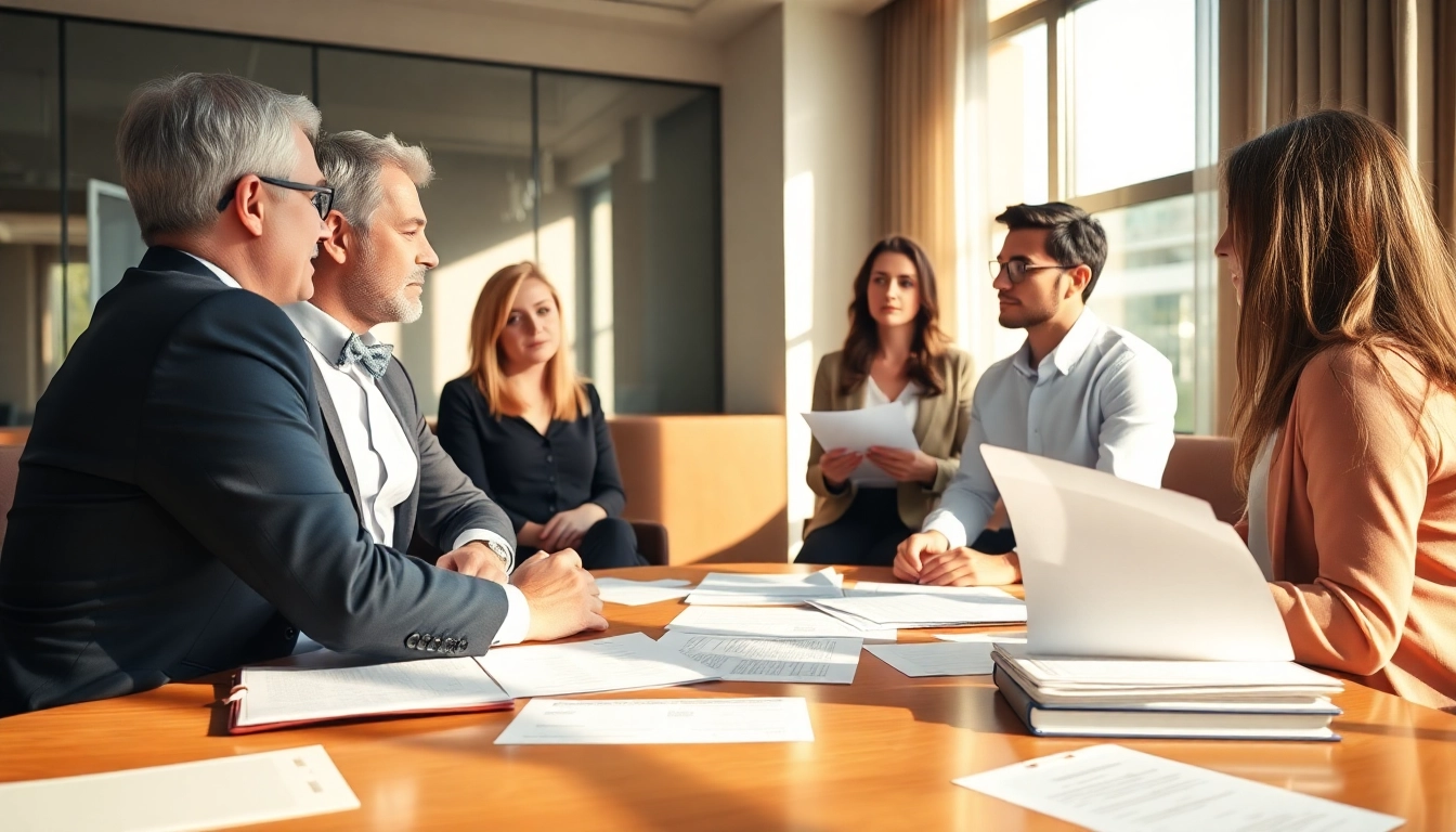 Couples negotiating Family Law Financial Agreements amidst legal documents in a professional setting.