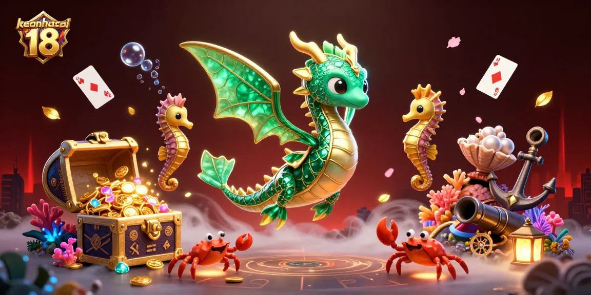 Engage in vibrant gaming world with keonhacai 18 sea dragon illustration showcasing underwater treasures.