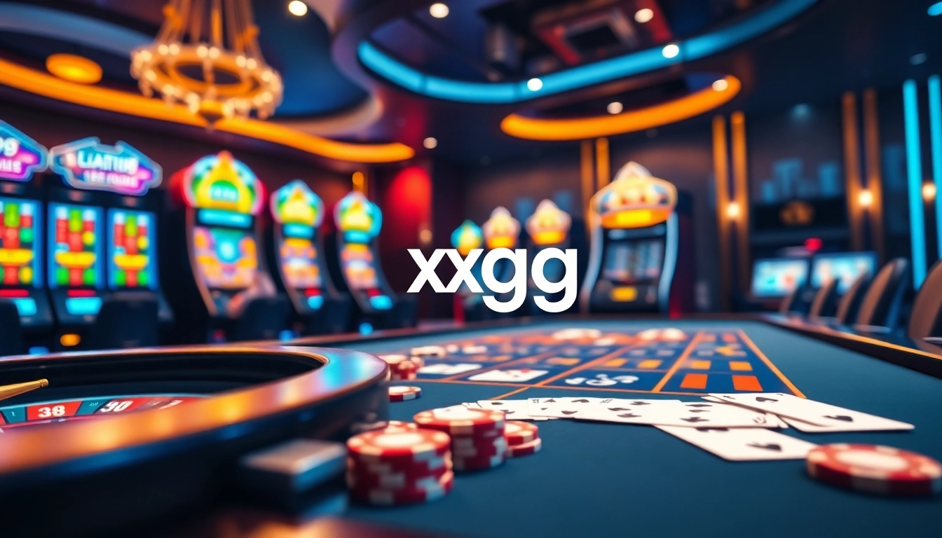 Experience the excitement of xxgg online gambling with vibrant casino visuals featuring cards, chips, and a roulette wheel.
