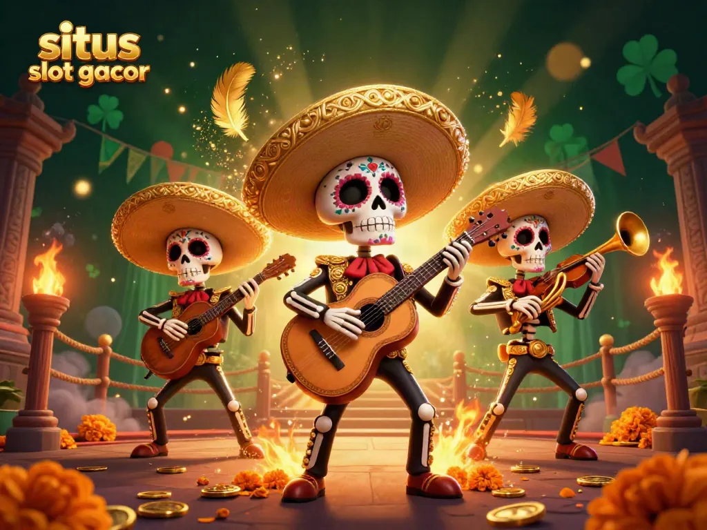 Mainkan situs slot gacor yang menarik dengan karakter mariachi dalam suasana kasino yang meriah.