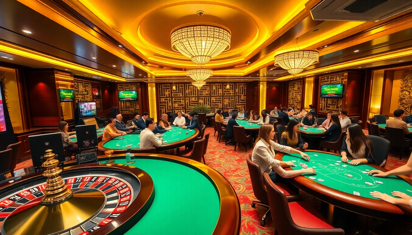 Experience the excitement of KJC Vietnam in a luxurious casino environment with poker and roulette action.