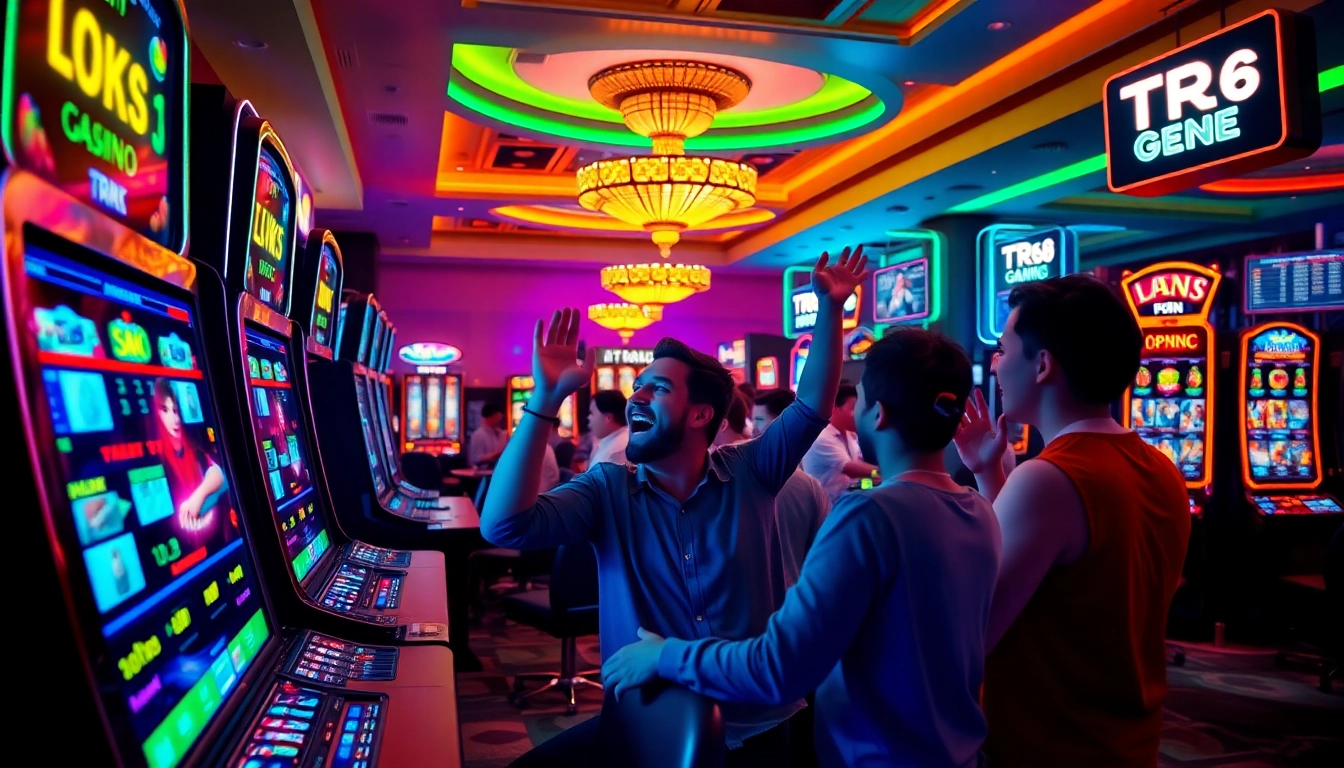 Engage in the exciting TR88 Game at a vibrant casino filled with players celebrating wins.