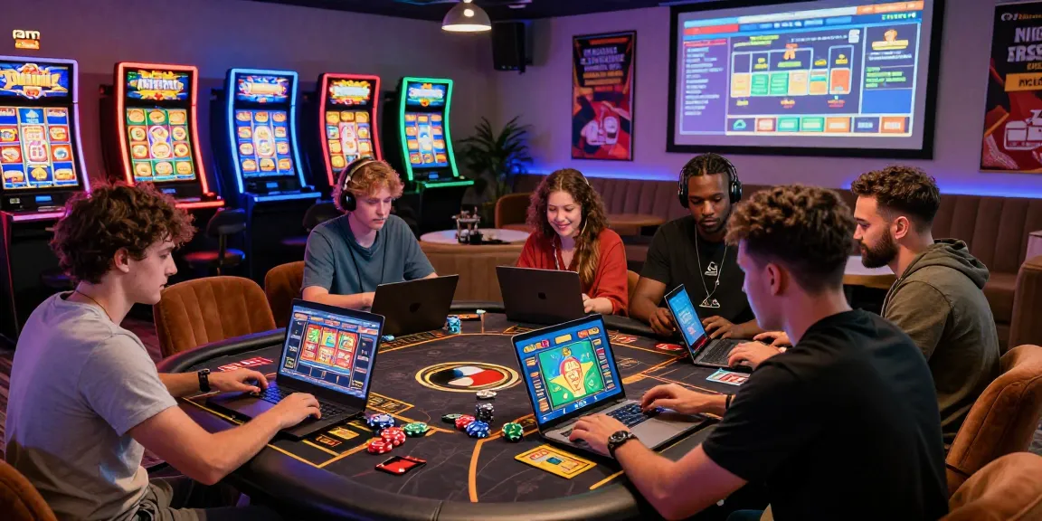 Players enjoying diverse games at new credit card casino sites in a vibrant lounge setting, showcasing excitement and engagement.