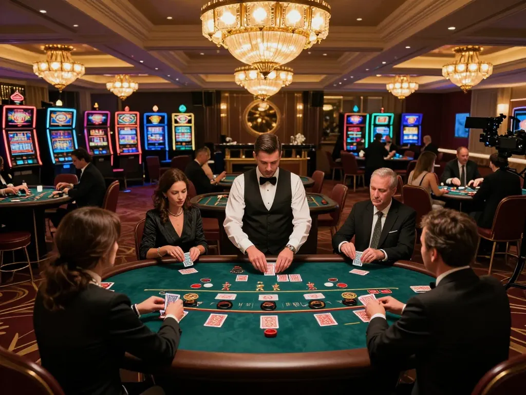 Players engage at a luxurious baccarat table in the vibrant W188 com casino atmosphere