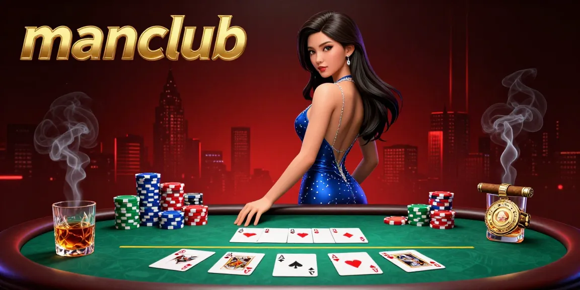 Experience the thrill of poker at manclub with an elegant woman surrounded by vibrant casino elements and championship excitement.