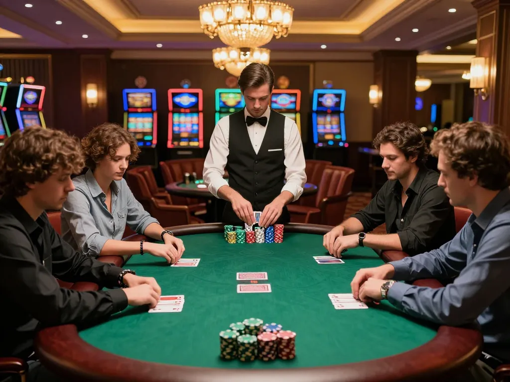 Players engaging in a high-stakes poker game at BL555 casino, showcasing strategic gameplay and vibrant chips.