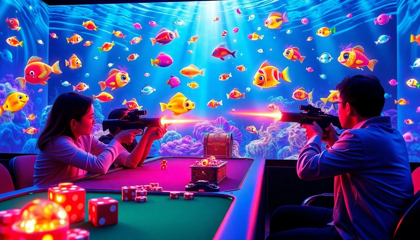 Bắn cá đổi thưởng gameplay action with colorful fish and vibrant casino elements