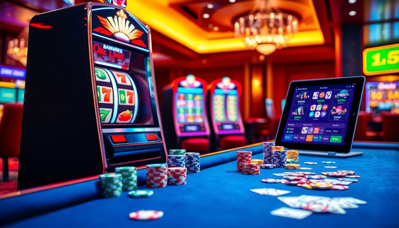 Playing slots on jamuslot alternatif with vibrant casino machines and colorful chips
