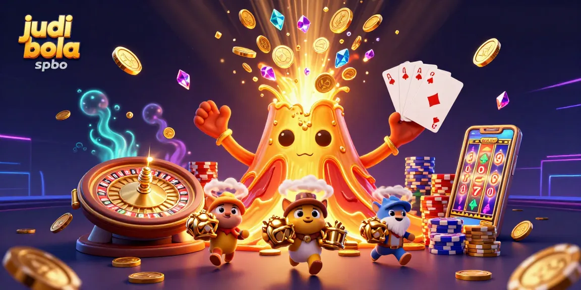 This vibrant scene showcasing judi bola spbo captures the excitement of a casino with characters and lively gambling elements.