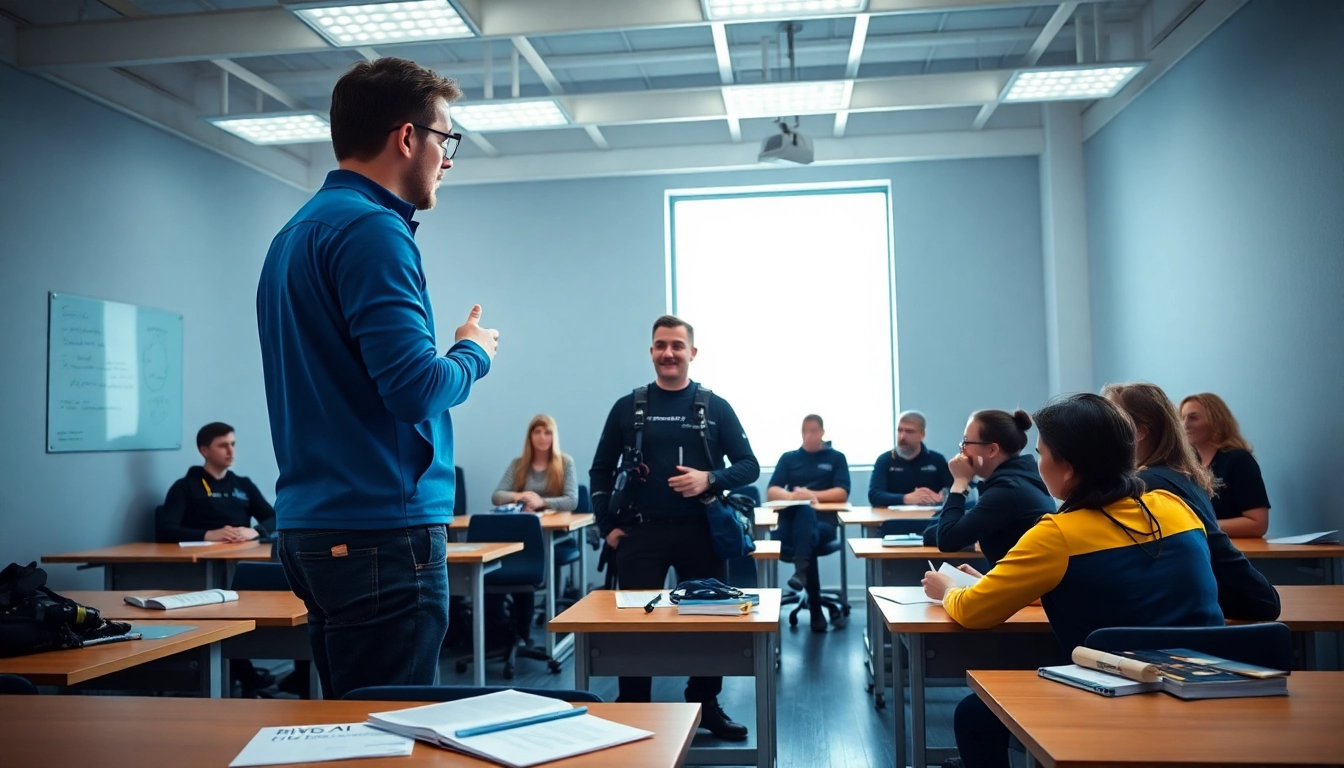 SSI Theorie Kurse in action: A diving instructor engages students in a classroom setting.