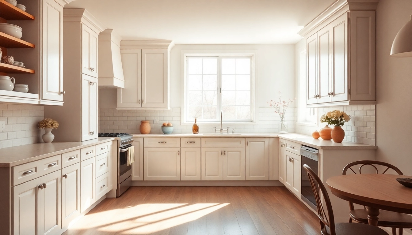Stunning cabinet refacing in Saint Petersburg FL kitchen showcasing elegant white cabinets and bright atmosphere.