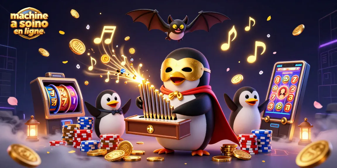 Jouez à des machines à sous casino en ligne avec un pingouin fantôme et des pièces dorées volantes.