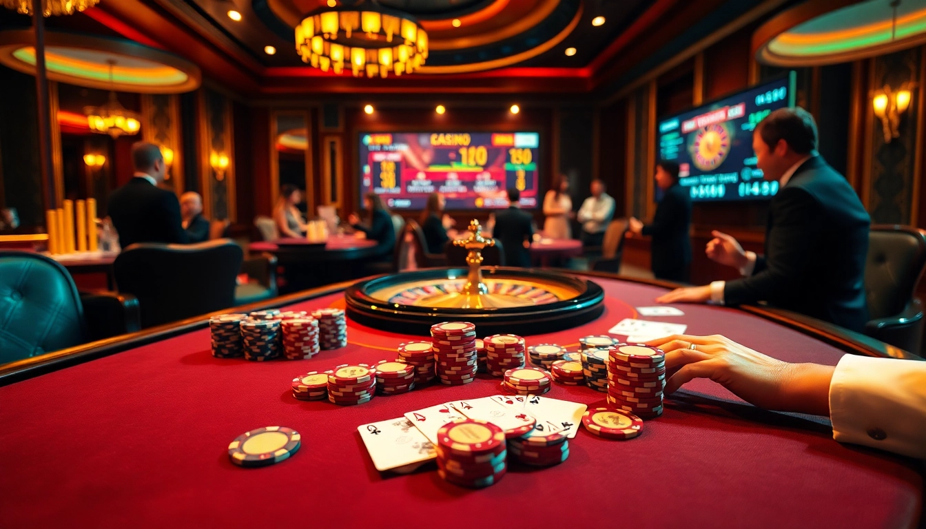 Ressentez l'excitation du casino en ligne avec une table de poker animée et une roulette élégante.