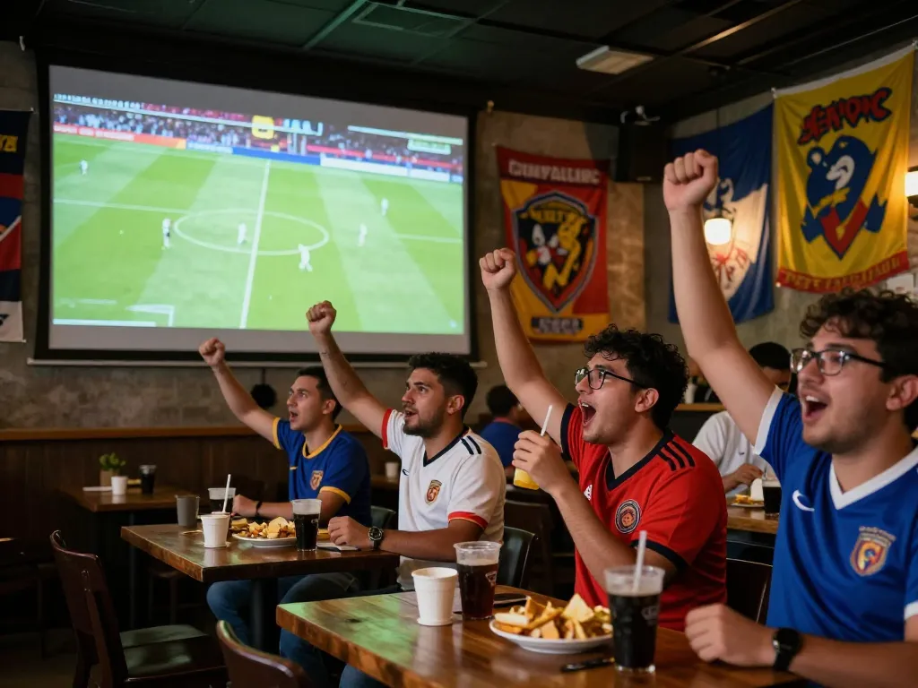 Cakhiatv fans enjoying a thrilling football match at a lively pub.