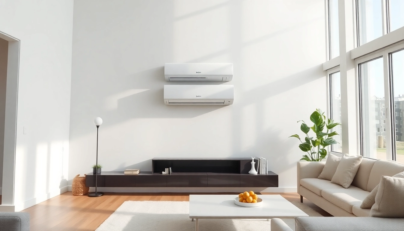 Install a Daikin mini split AC in a modern living room showcasing elegance and comfort.
