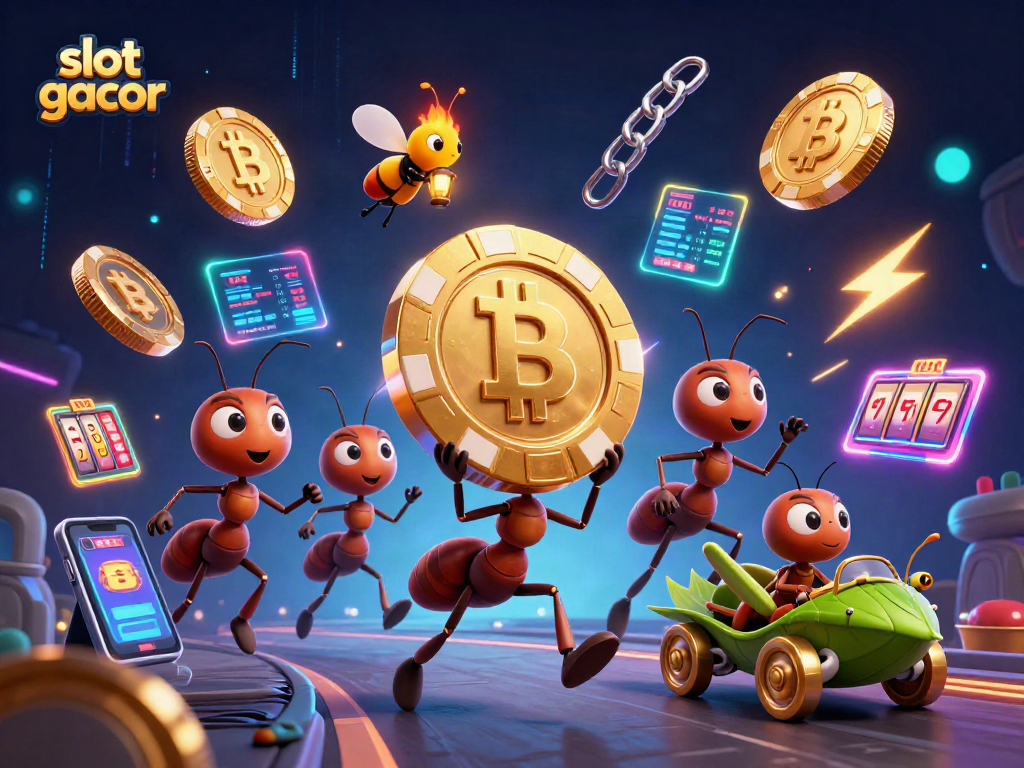 Experience slot gacor excitement as cartoon ants execute a heist in a vibrant casino world.
