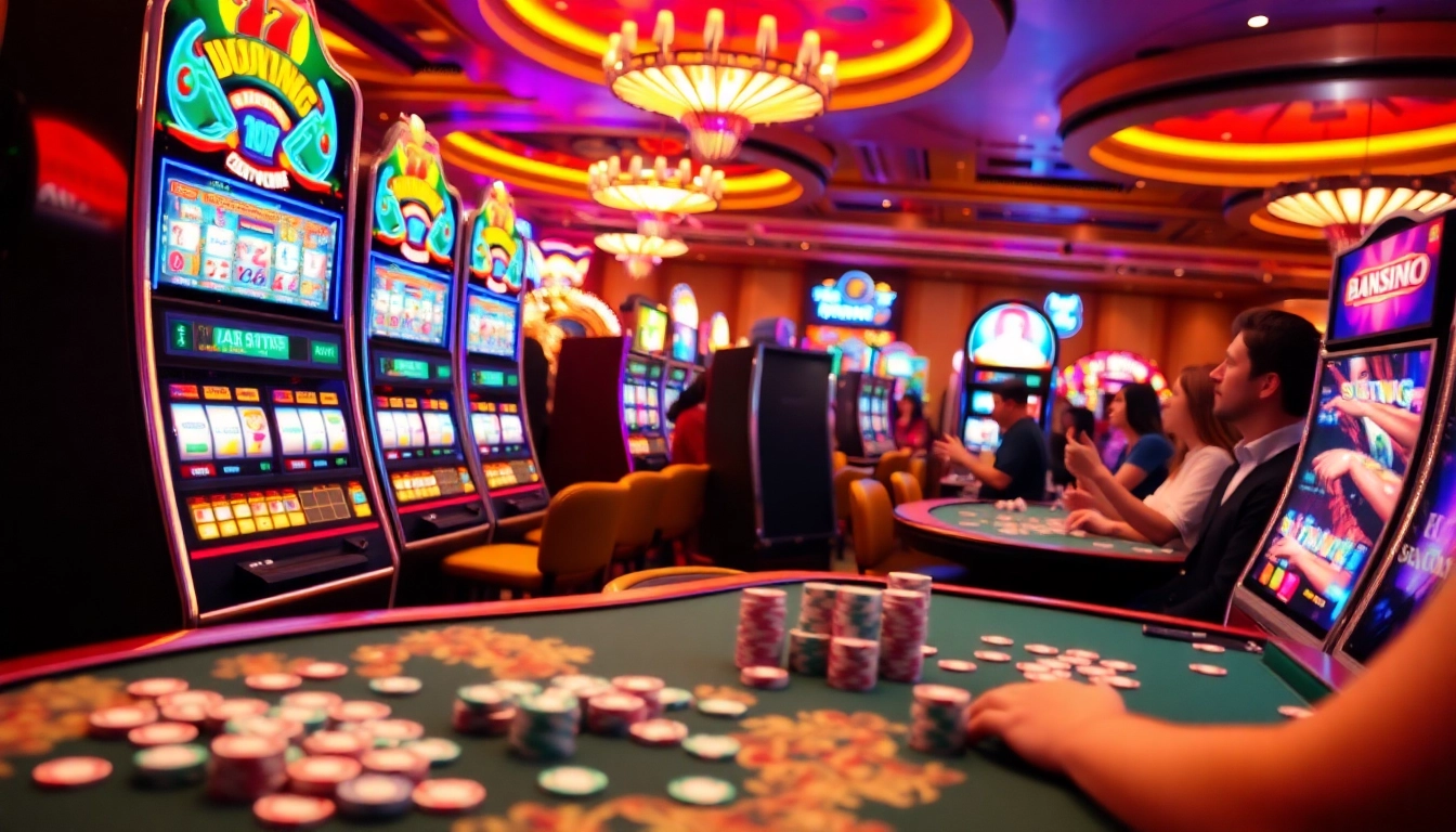 Menikmati pengalaman Slot Thailand yang seru dengan mesin yang berwarna-warni dan pemain yang antusias.