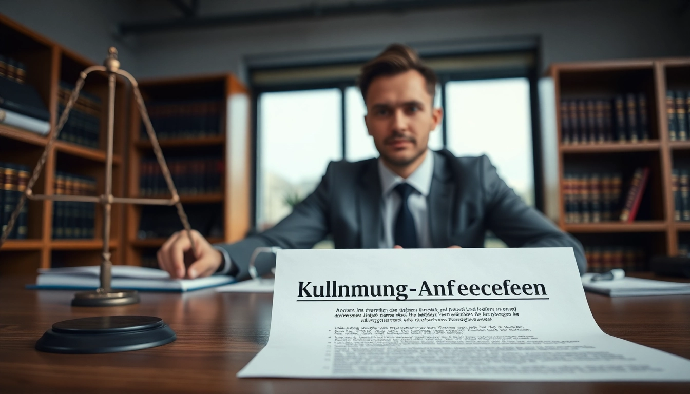 Kündigung anfechten: Lawyer reviewing important legal documents in a professional office setting.