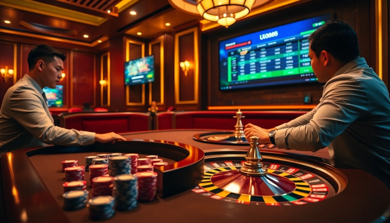 Players at the UU88 casino table immerse themselves in high-stakes excitement.