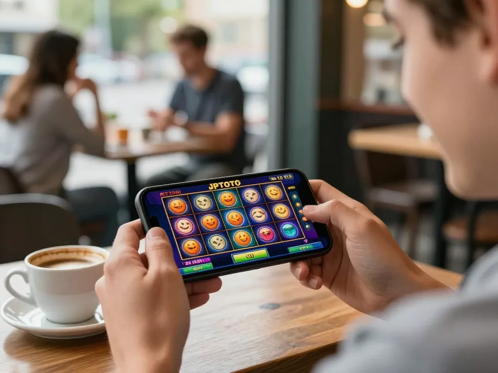 Experience the thrill of JPTOTO mobile slots in a cozy café setting, enhancing gaming engagement.