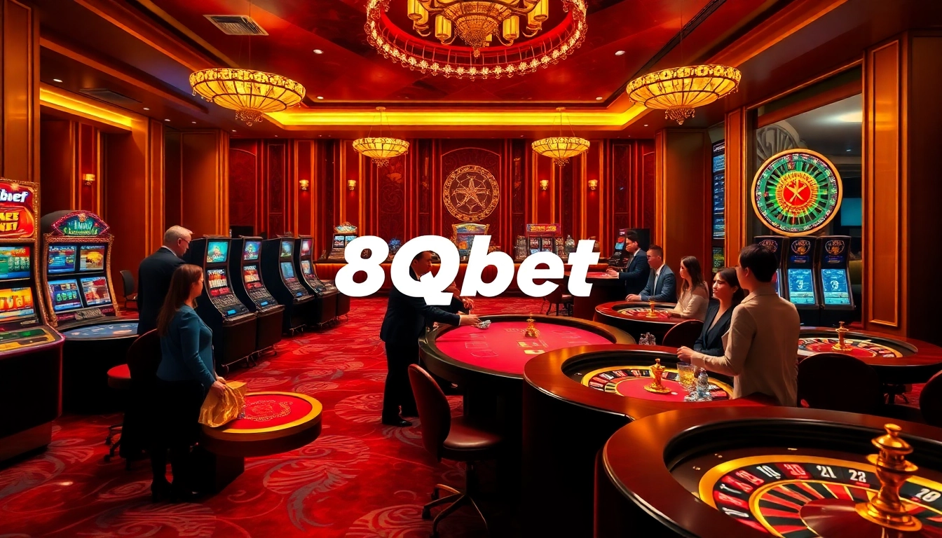 Experience the excitement of 8qbet with vibrant gambling activities in a luxury casino setting.