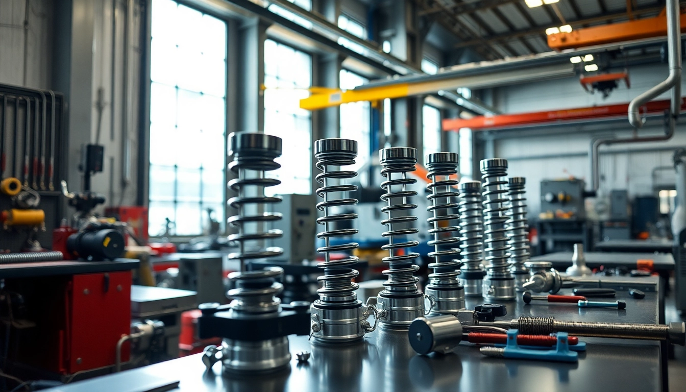 Gas Spring Manufacturer inspecting gas springs in a modern workshop environment.