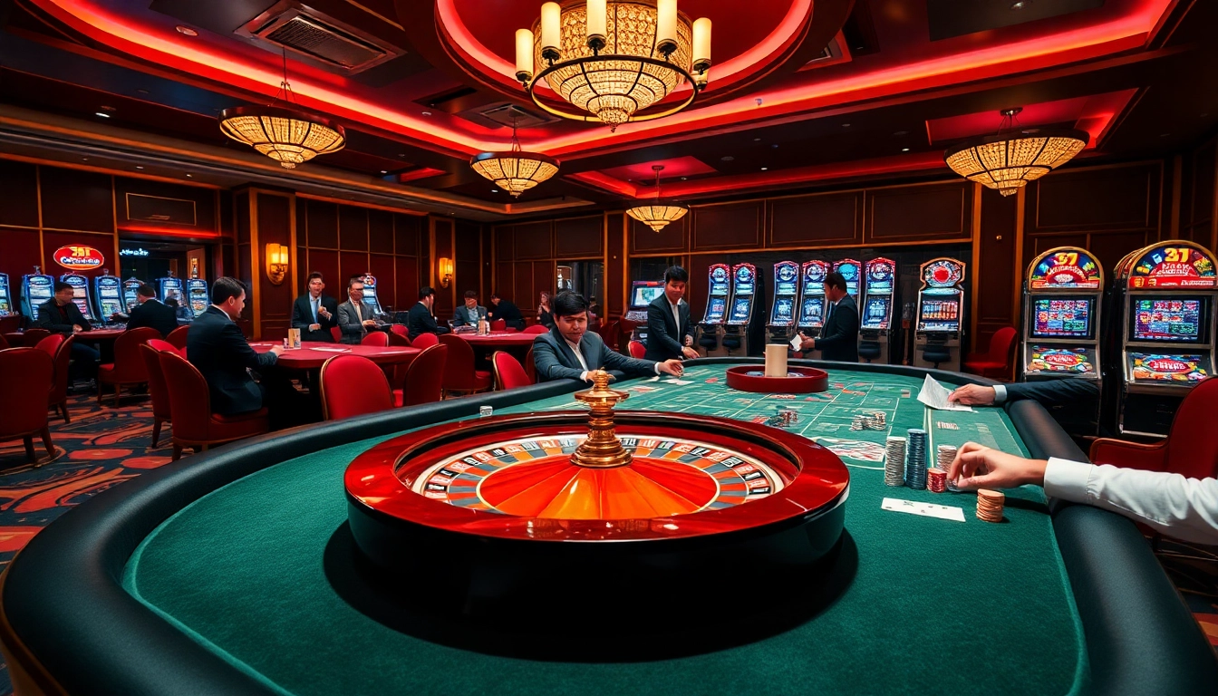 SODO casino scene showcasing vibrant roulette wheels and engaged players.