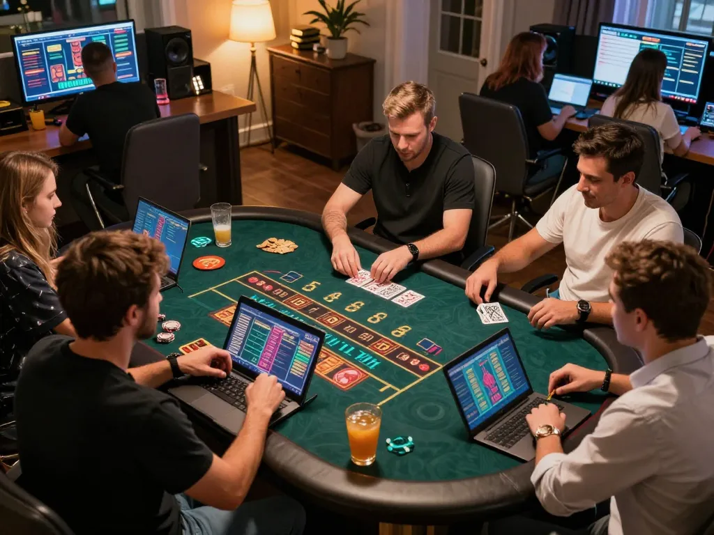 Players engaging in an exciting online rikvip game, showcasing a vibrant home gambling experience.