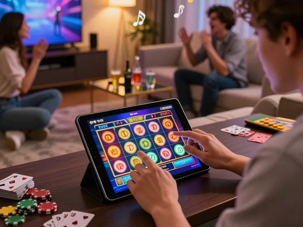 Engaging ligasedayu online gambling scene with vibrant slot game visible on tablet.