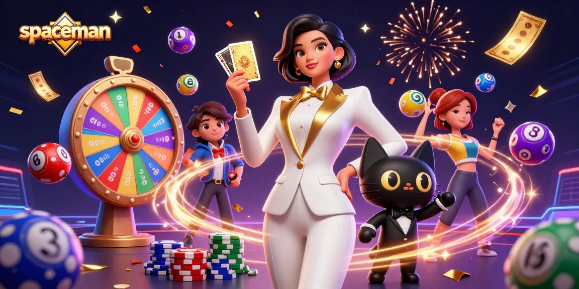 Experience winning with spaceman-themed lottery balls and glamorous casino elements.